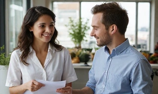 Dietetyk rozmawiający z klientem w gabinecie