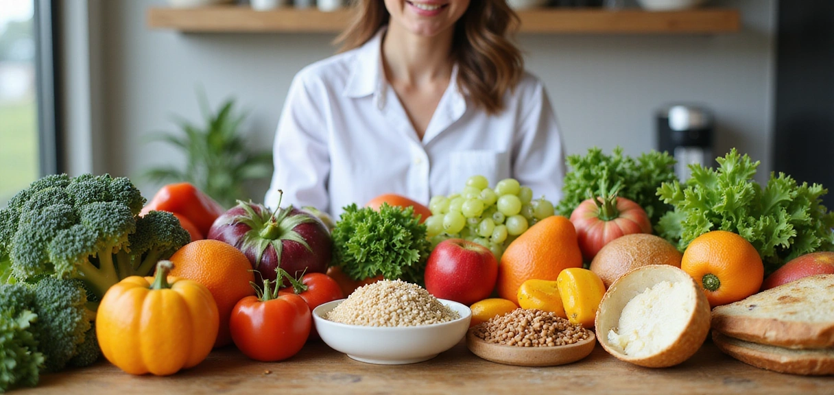Zdrowe jedzenie i uśmiechnięty dietetyk